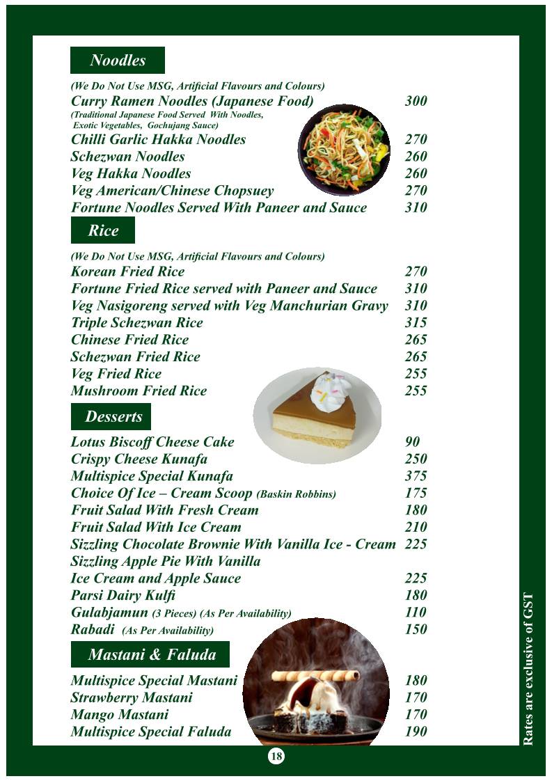 Multi Spice menu