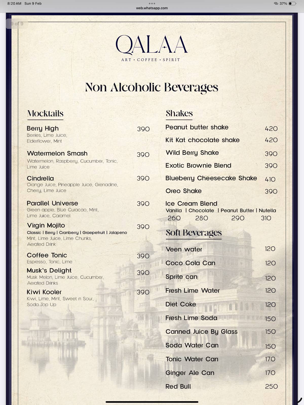 Qalaa - Art Bar & Coffeehouse menu