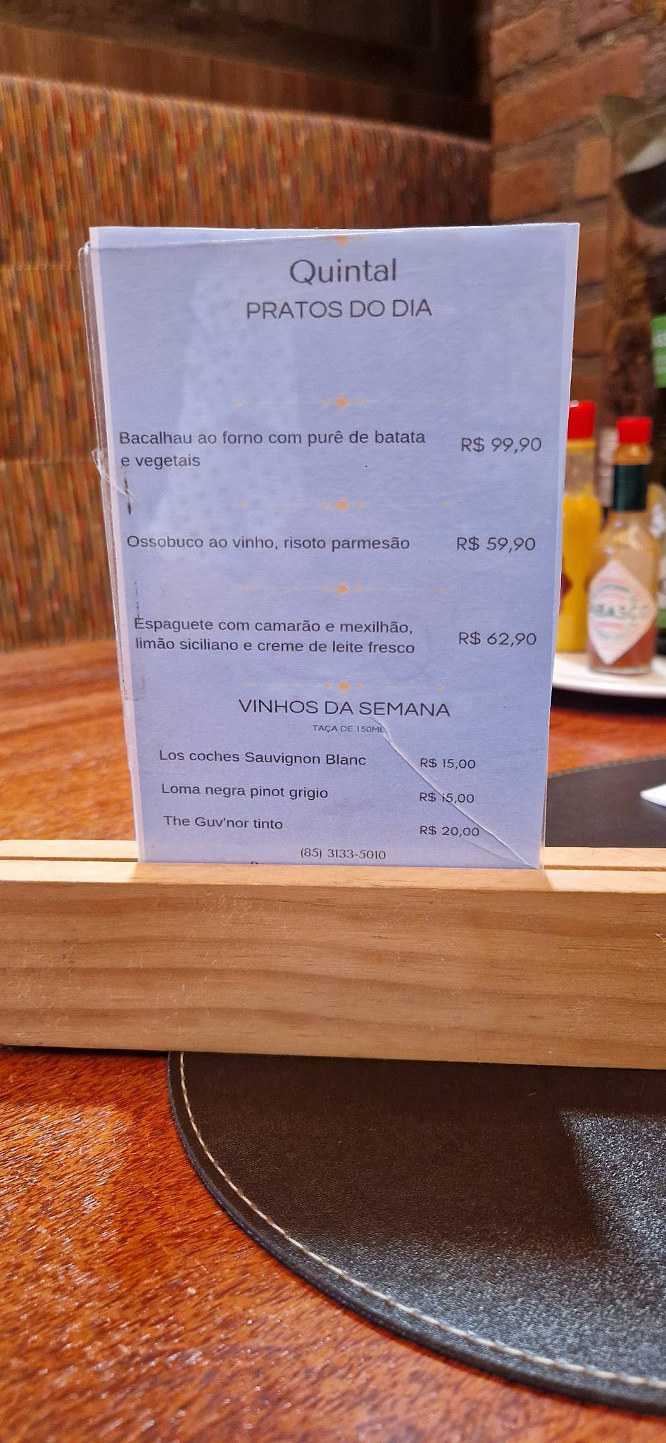 Quintal Restaurante cardápio