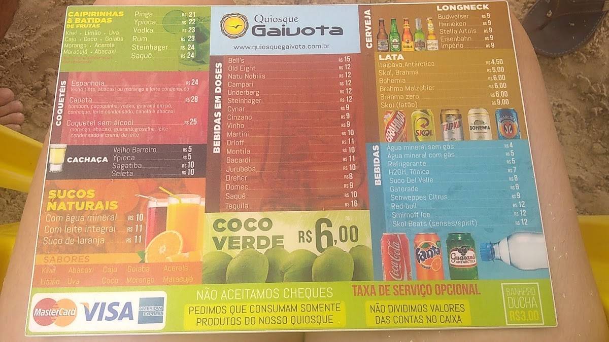 Quiosque Gaivota cardápio