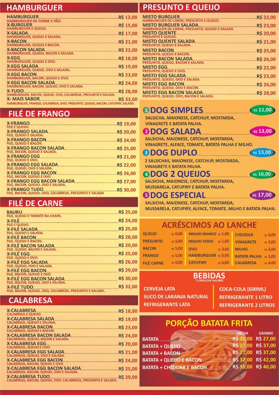 Quiosque Lanches Mais Sabor cardápio