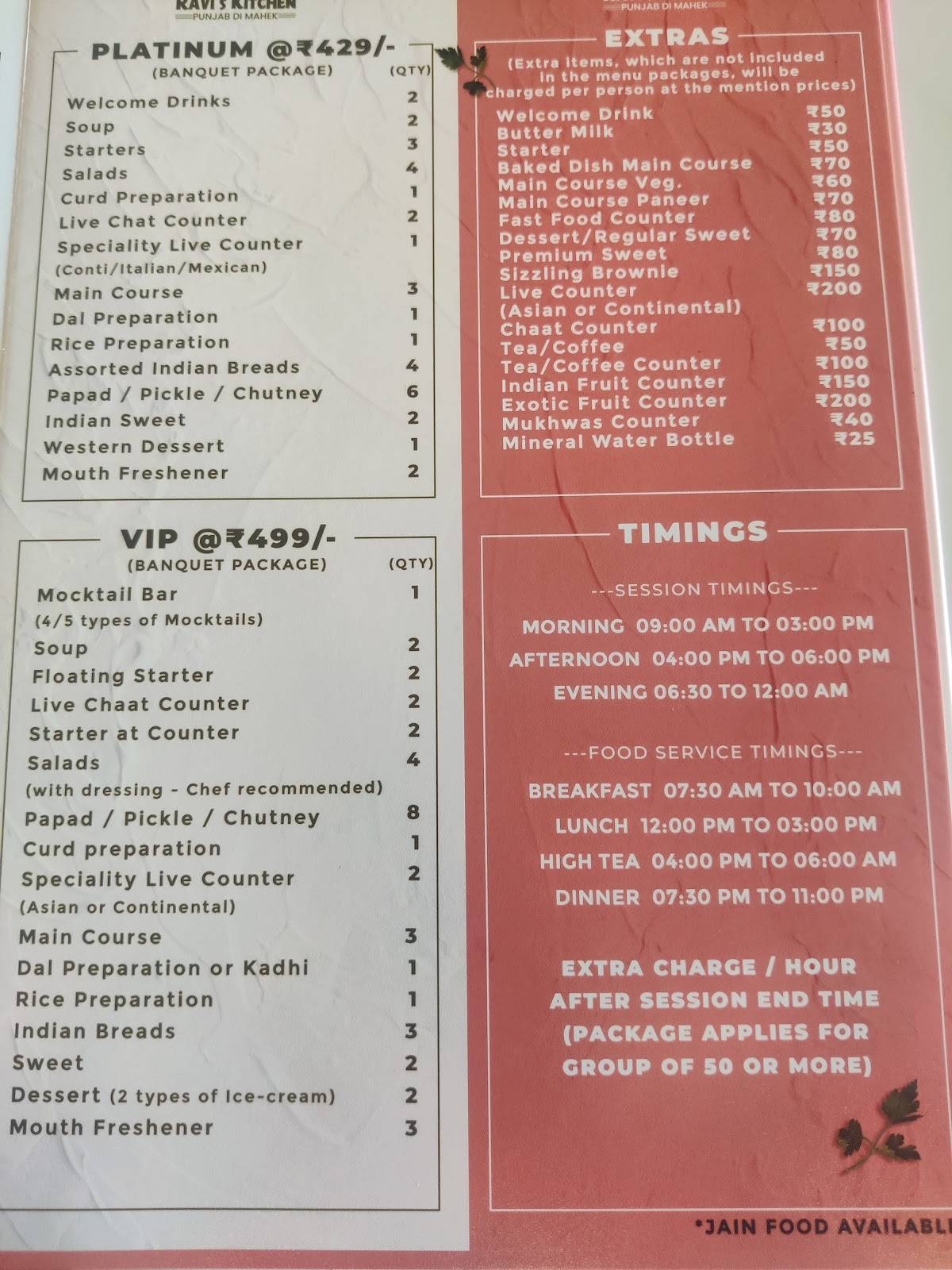Ravi's Kitchen menu