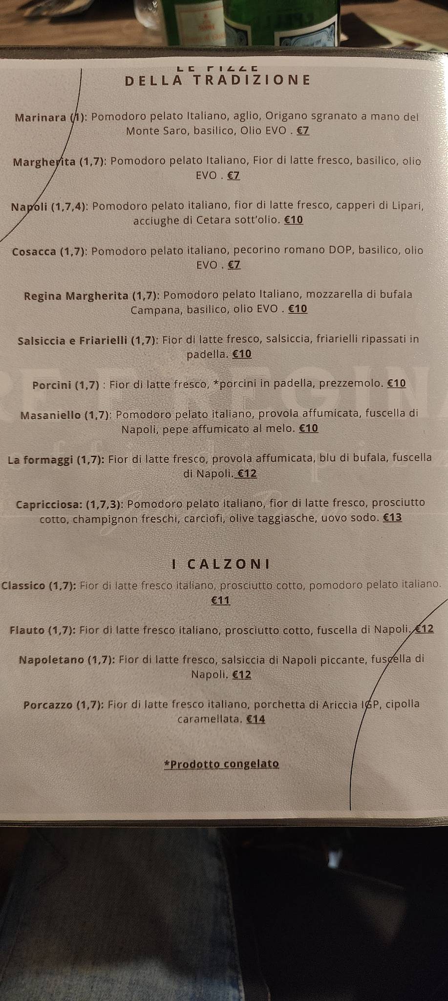 Menu di RE e REGINA Soffi di Pizza 