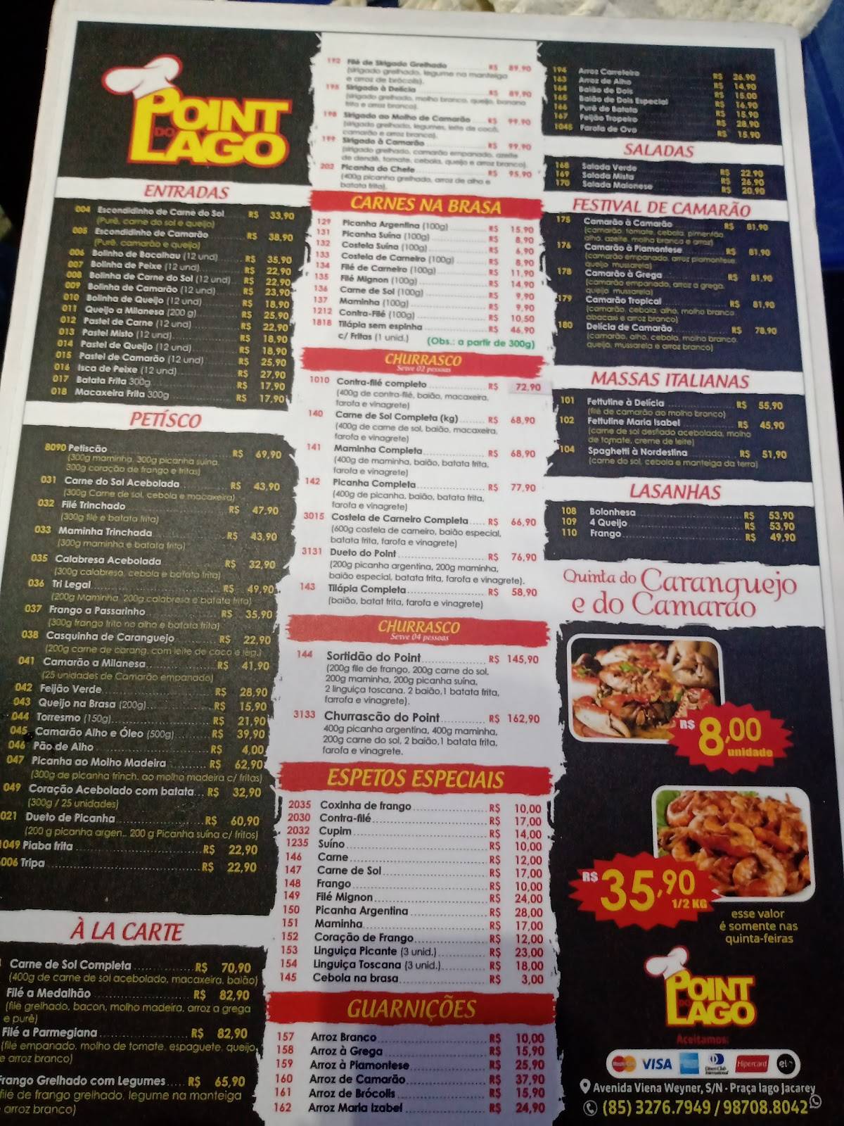 RESTAURANTE E PIZZARIA POINT DO LAGO cardápio