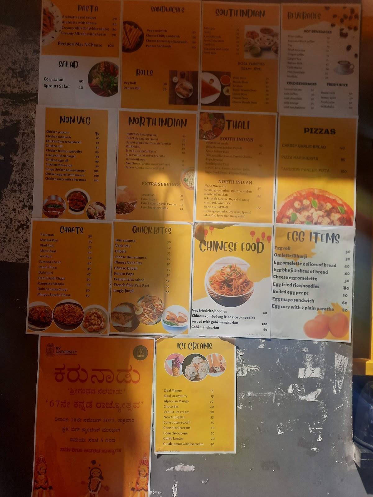 RVCE mingos cafe Main Canteen menu