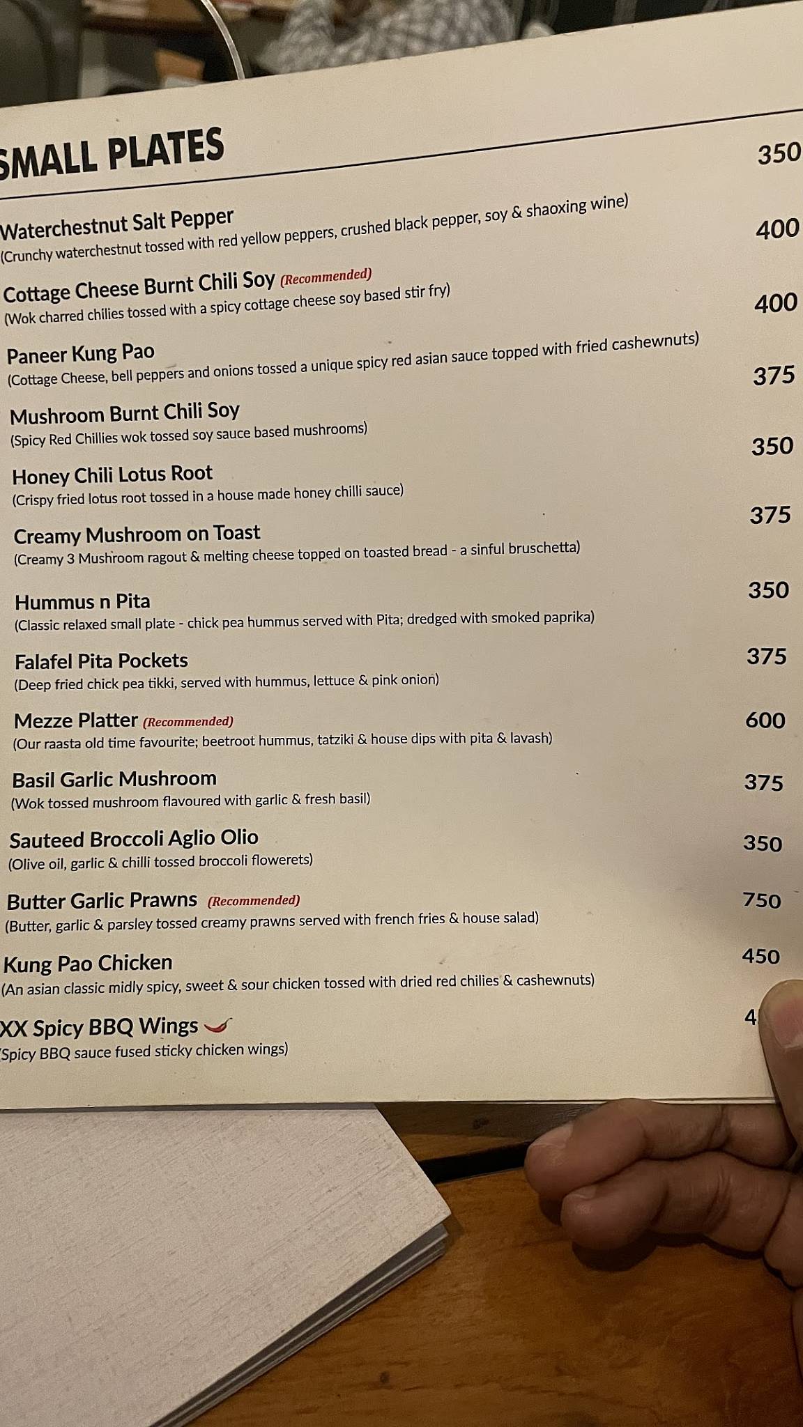 Raasta Cafe menu