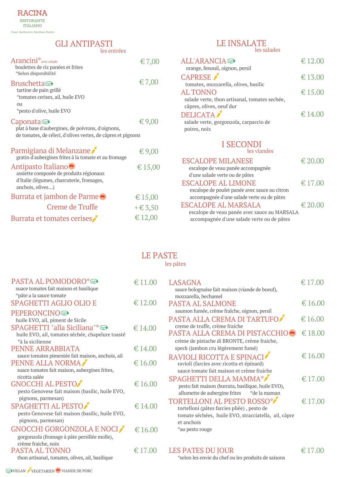 Menu de Racina