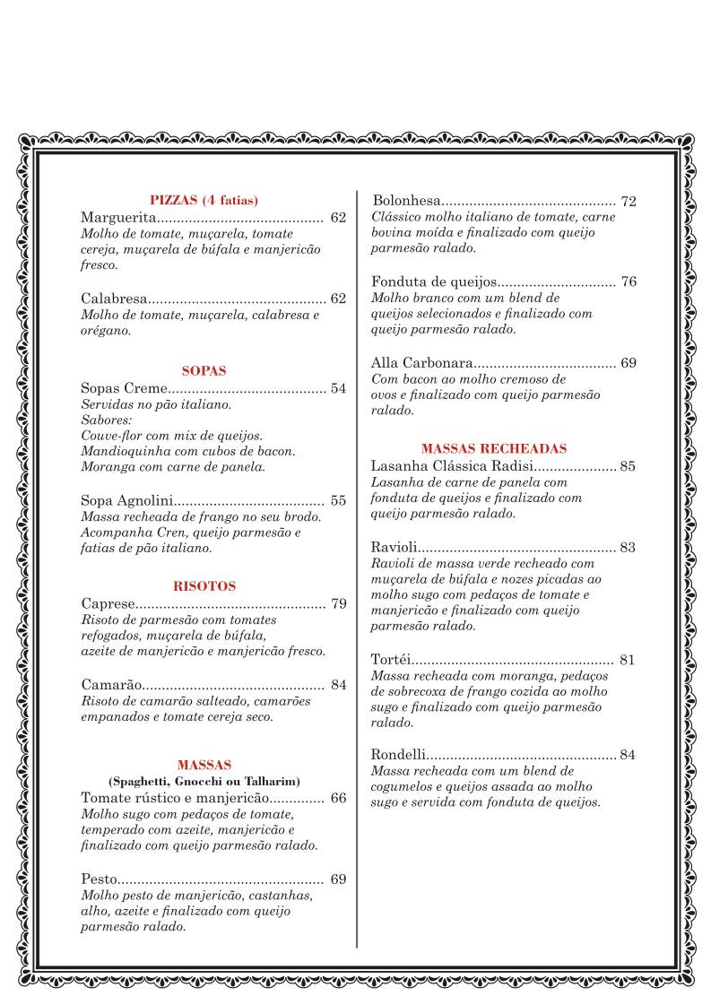 Radisi Bar & Restaurante cardápio