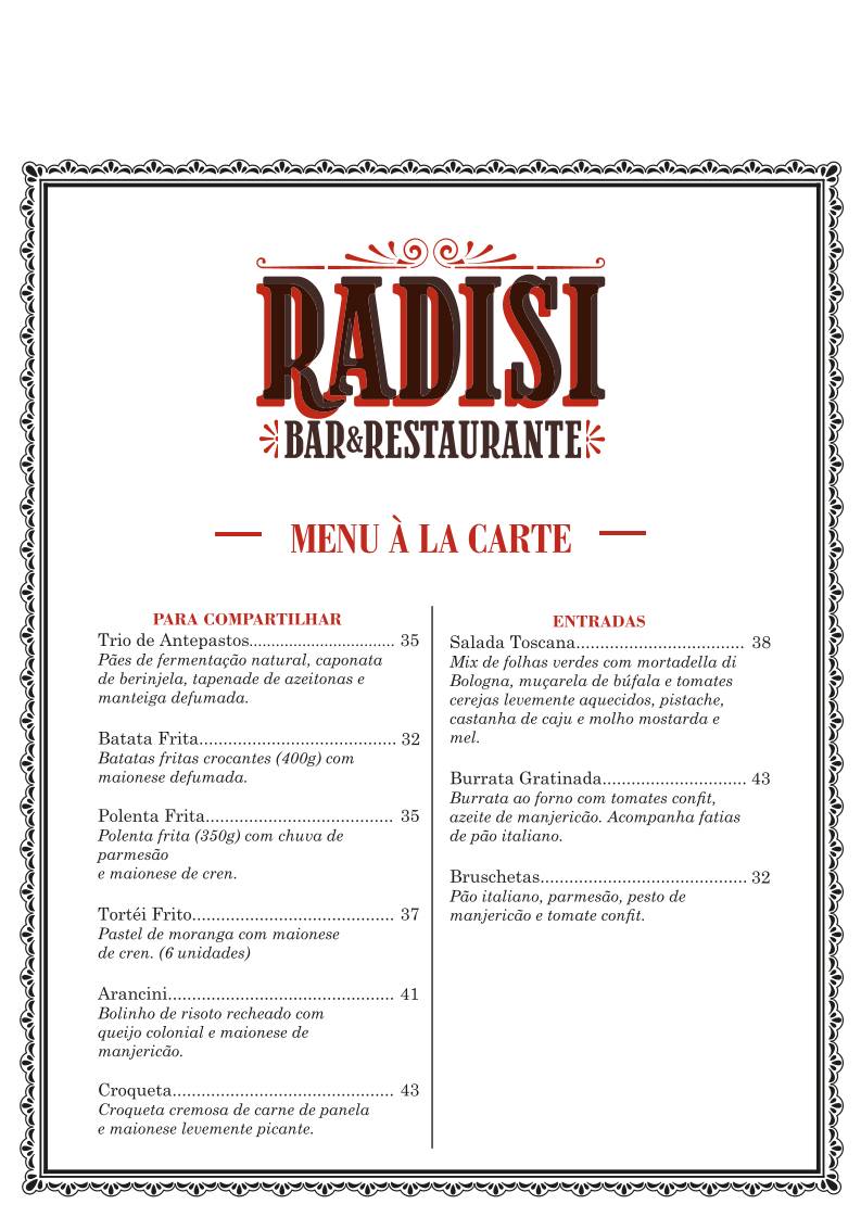 Radisi Bar & Restaurante cardápio