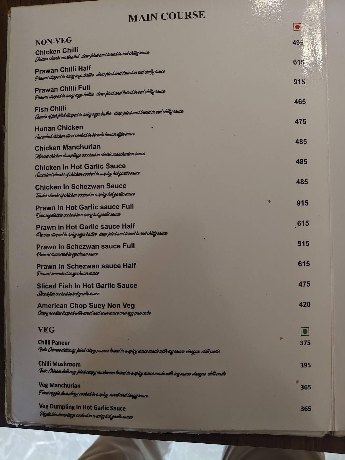 Raj Rasoi menu