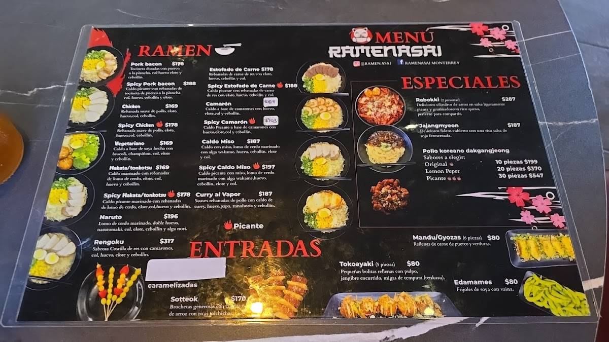 Menu at Ramenasai restaurant, Ciudad Apodaca