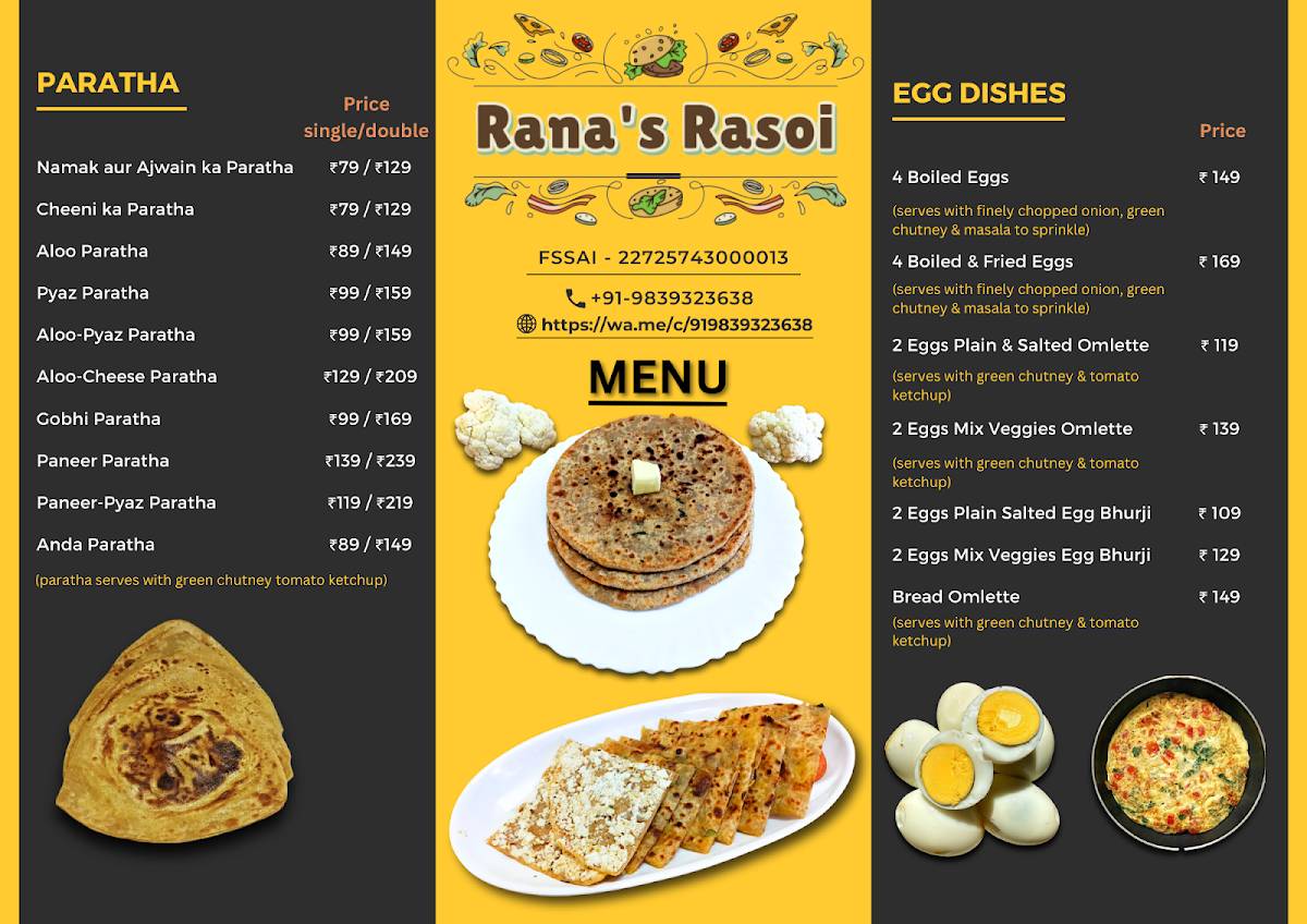 Rana's Rasoi Tiffin Service & Cloud Kitchen menu