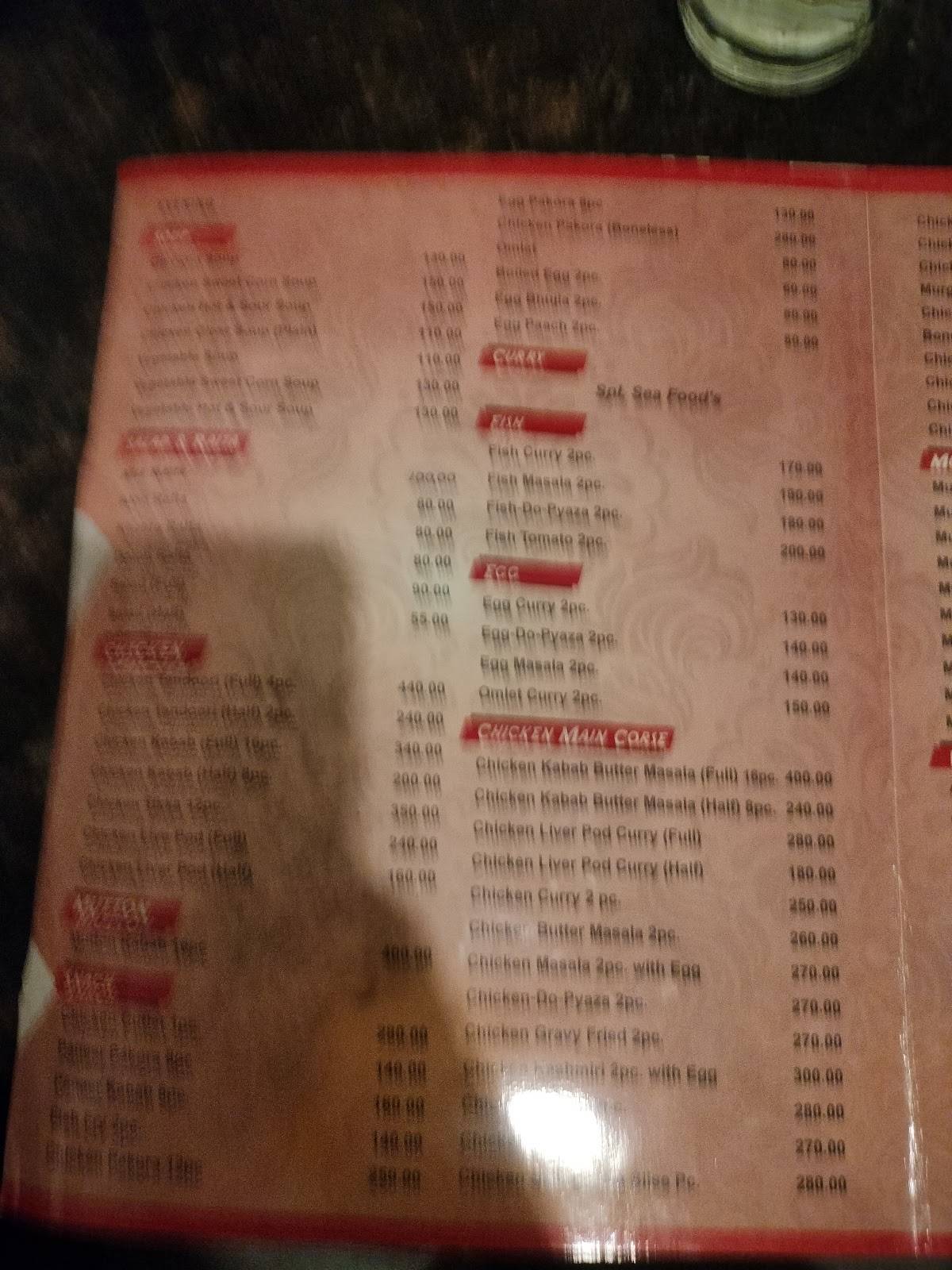 Kathi Kabab menu