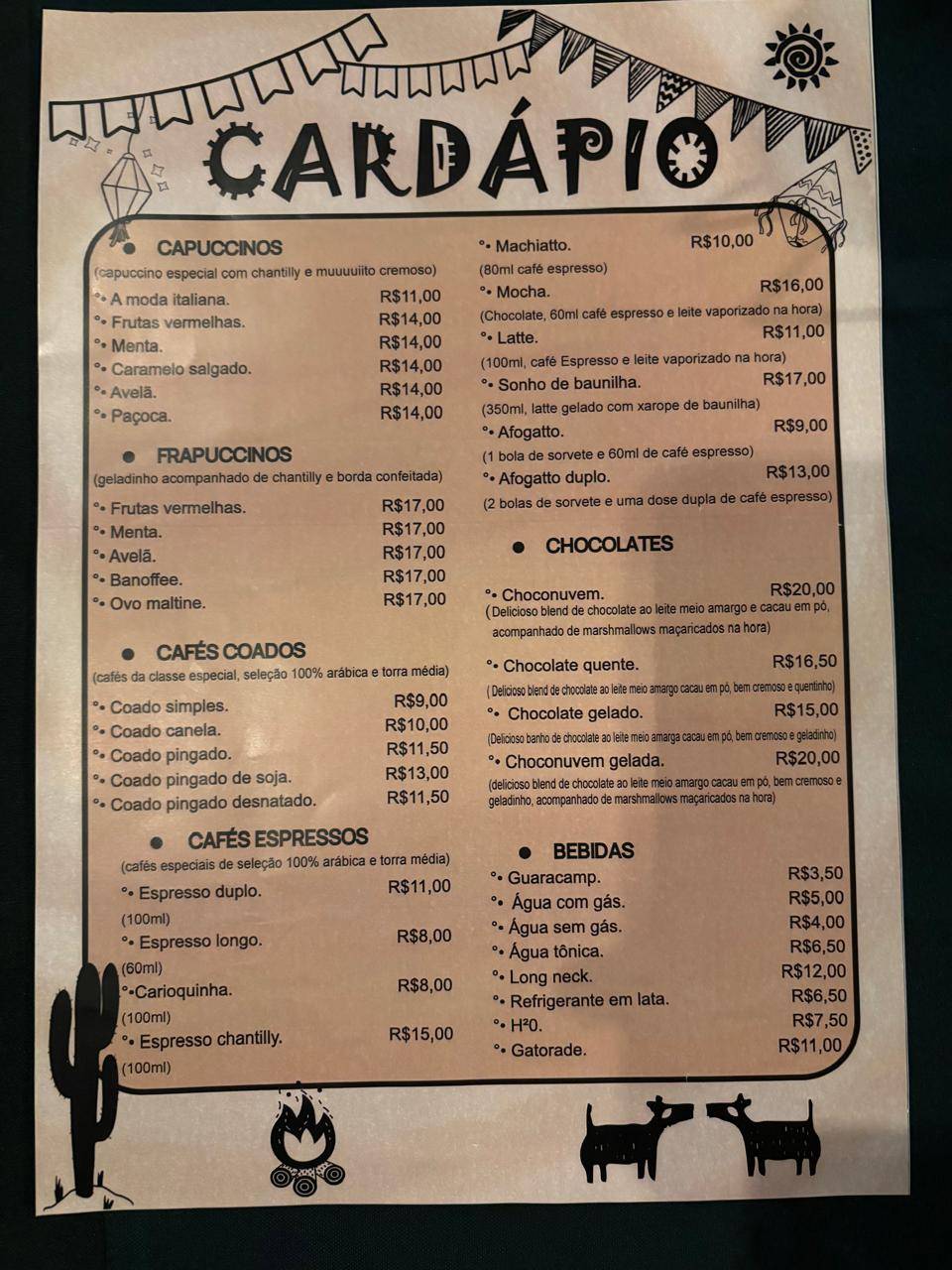 Rancho Café na Roça cardápio