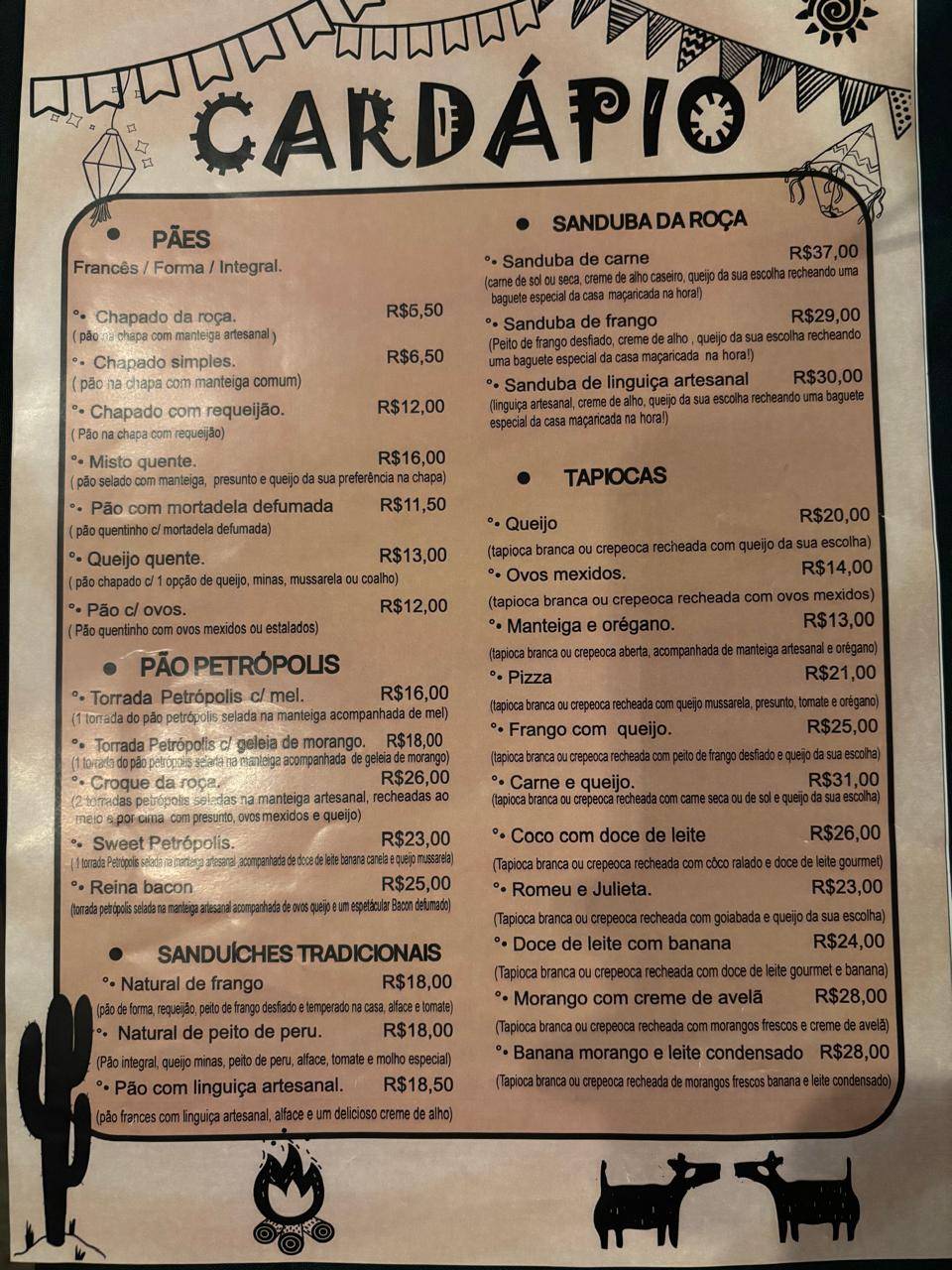 Rancho Café na Roça cardápio