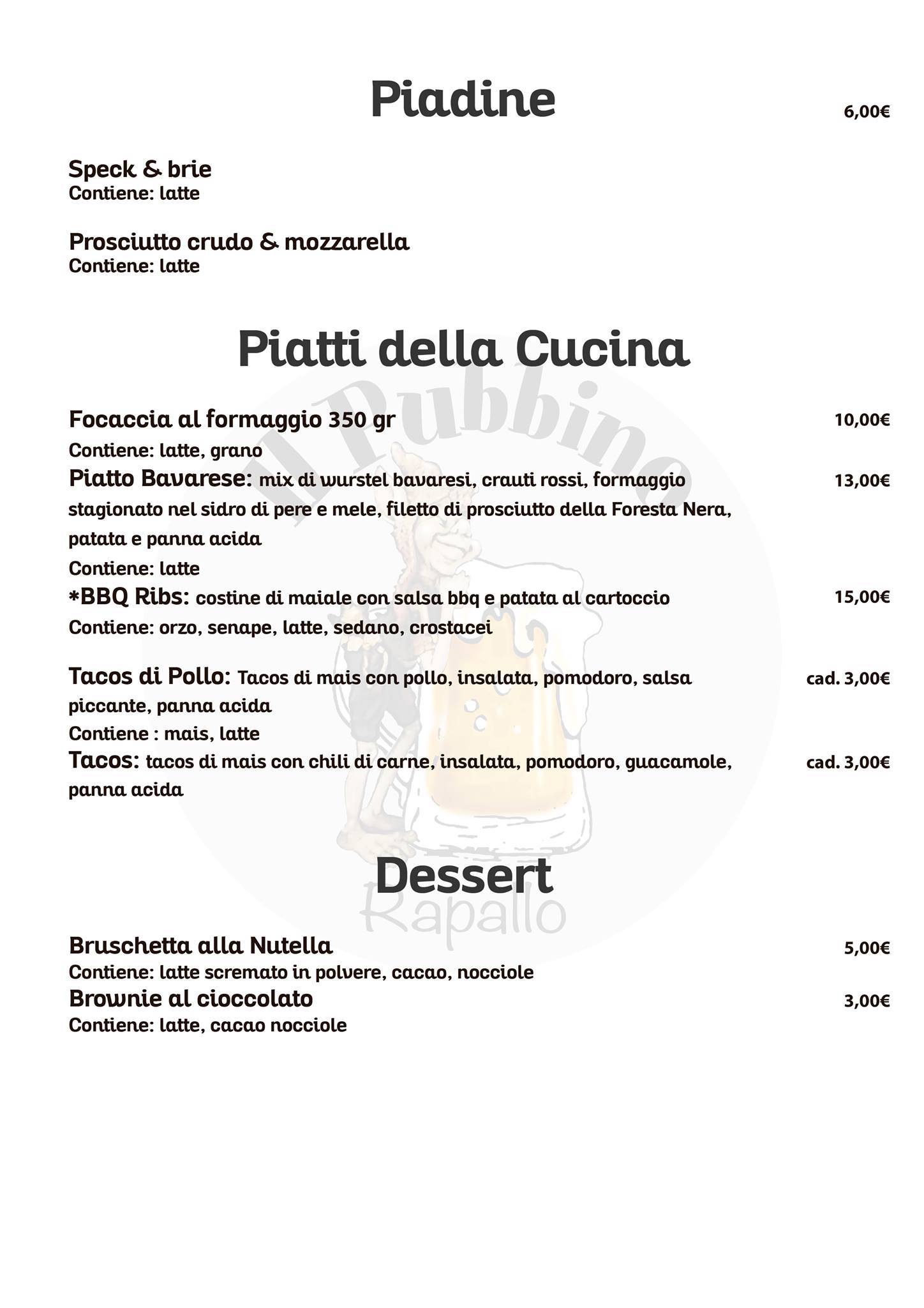 Menu di Il Pubbino 