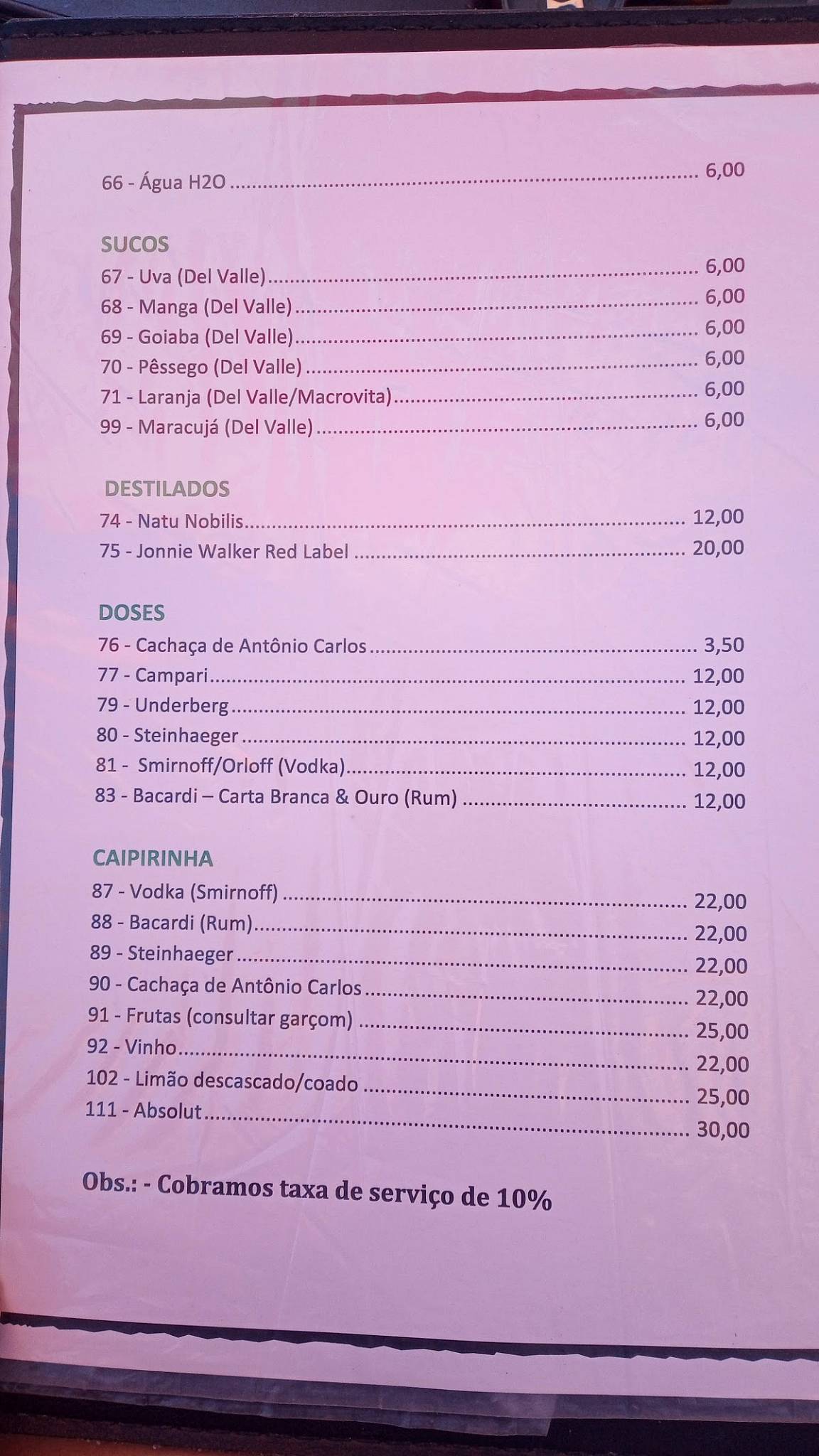 Recantinho Bar & Restaurante cardápio