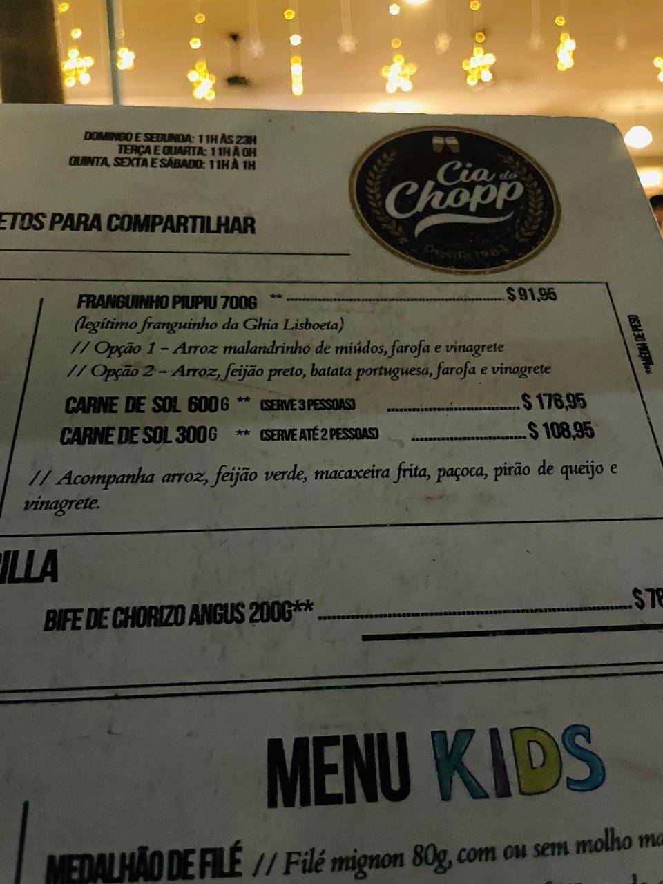 Cia do Chopp cardápio