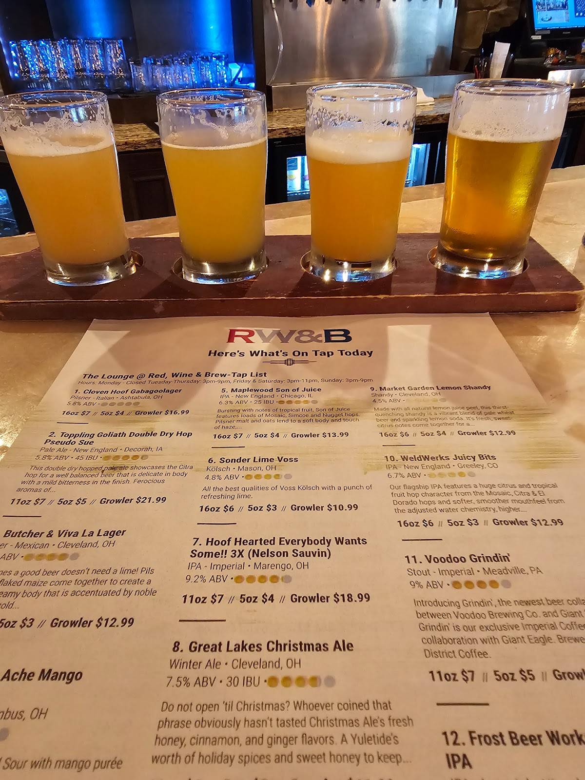 Menu at Red, Wine & Brew Mentor pub & bar, Mentor