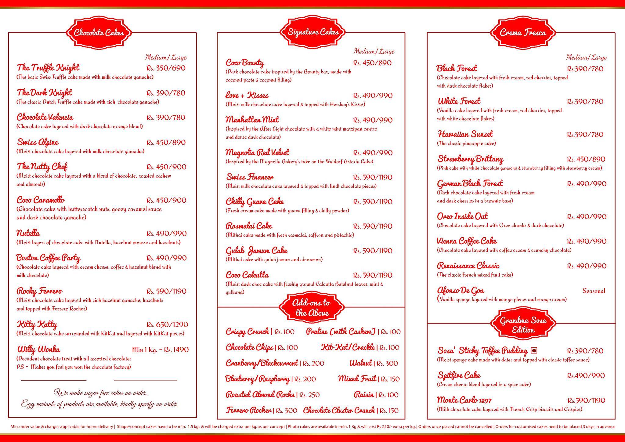 Redburry Cakes menu
