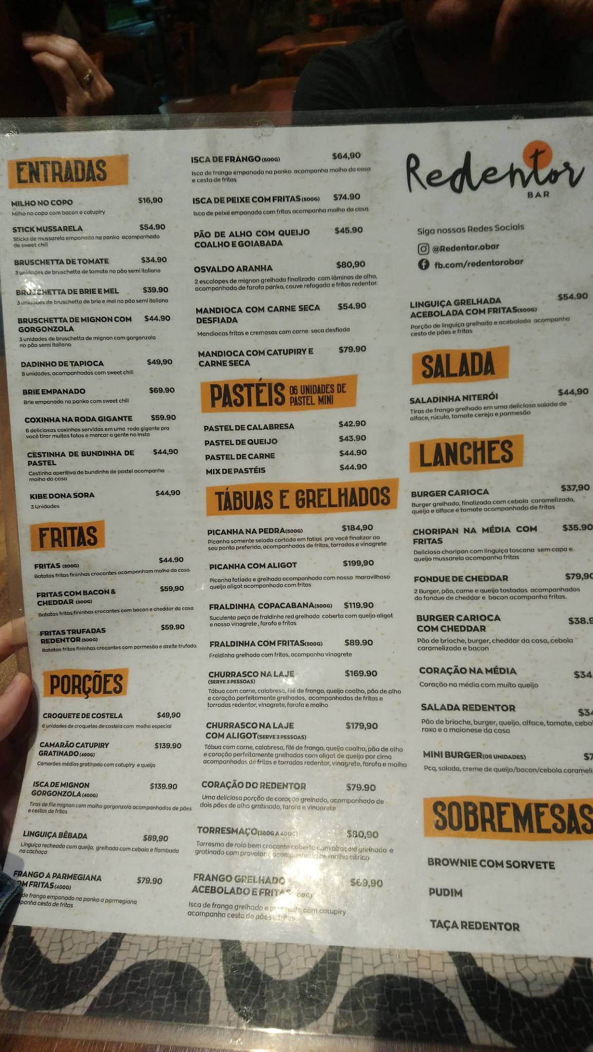 Redentor Bar cardápio