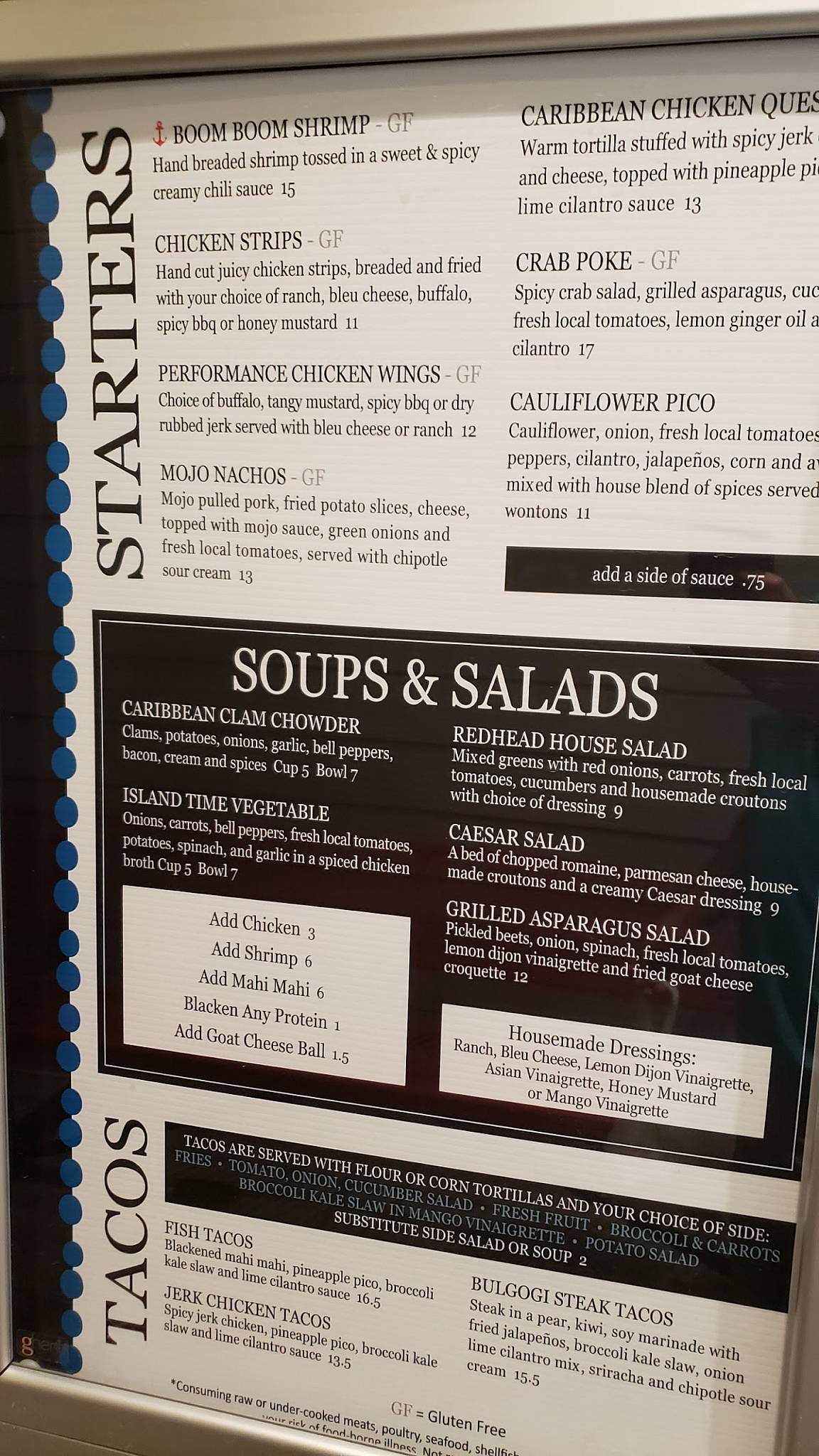 Redhead Lakeside Grill and Yacht Club menu