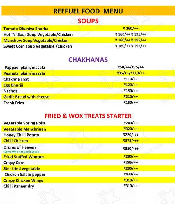 Reefuel Cafe menu