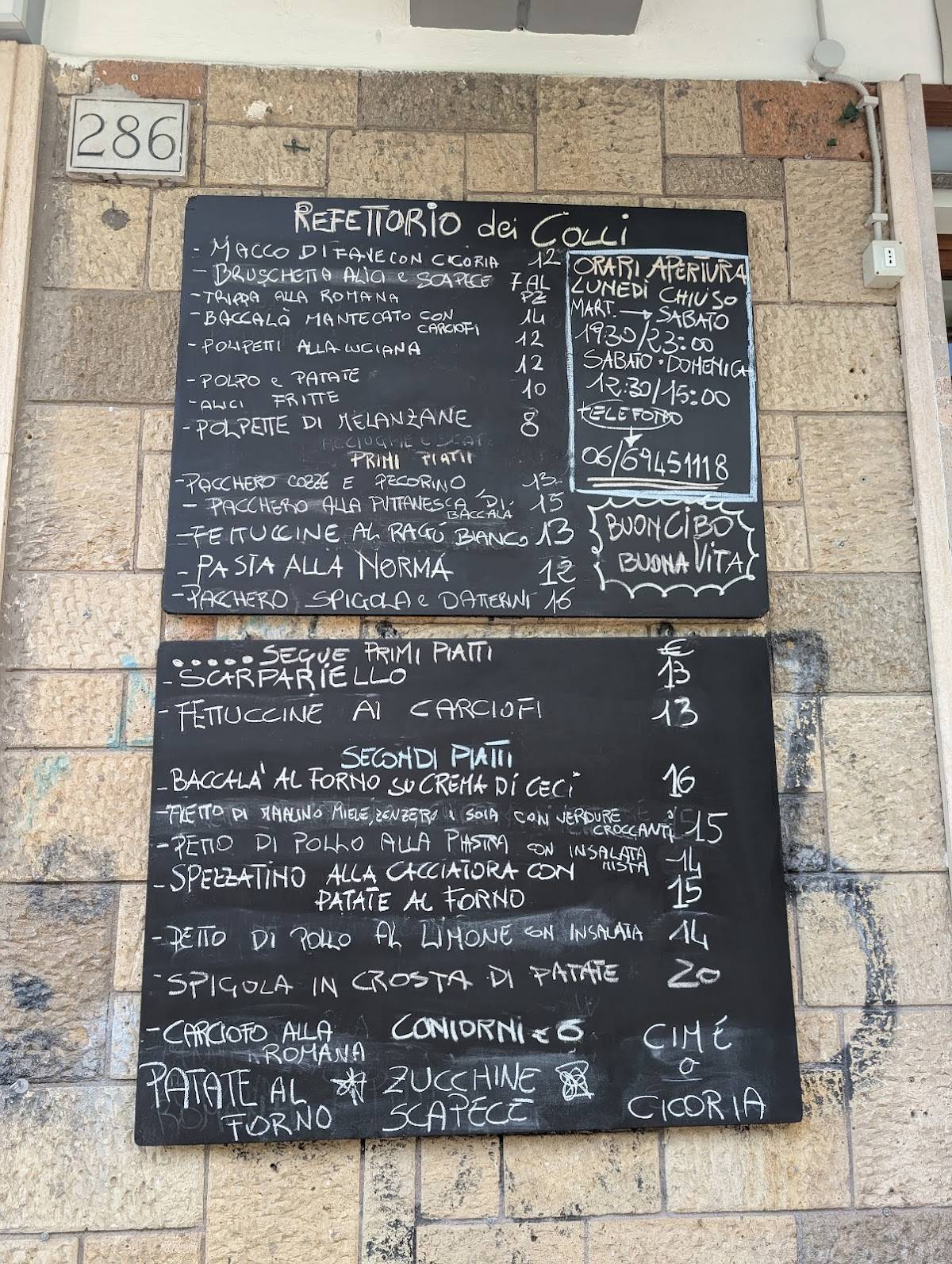 Menu di Refettorio dei Colli OSTERIA 