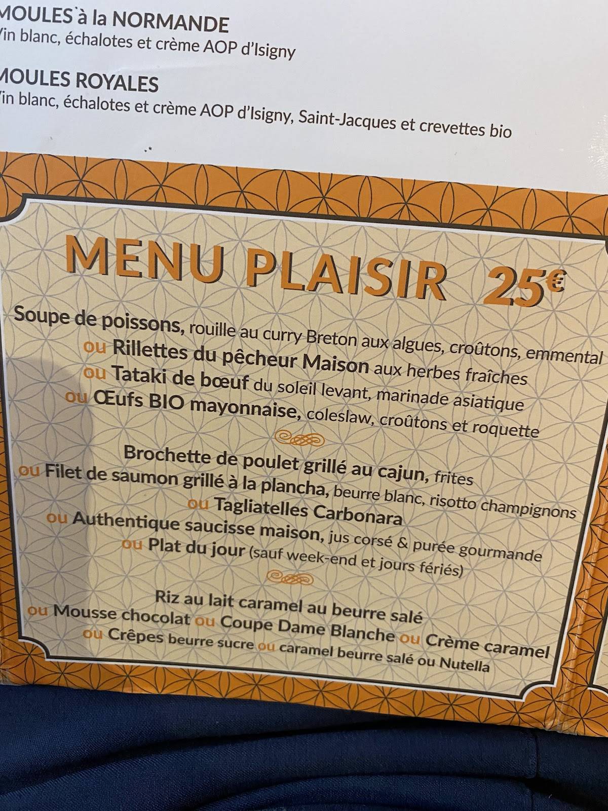Menu de La Taverne