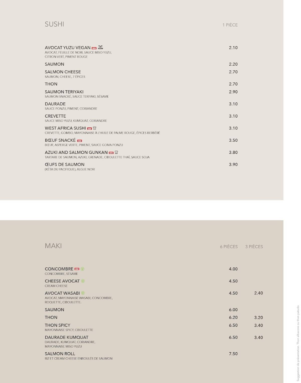Menu de Sushi Shop Rennes Les Halles