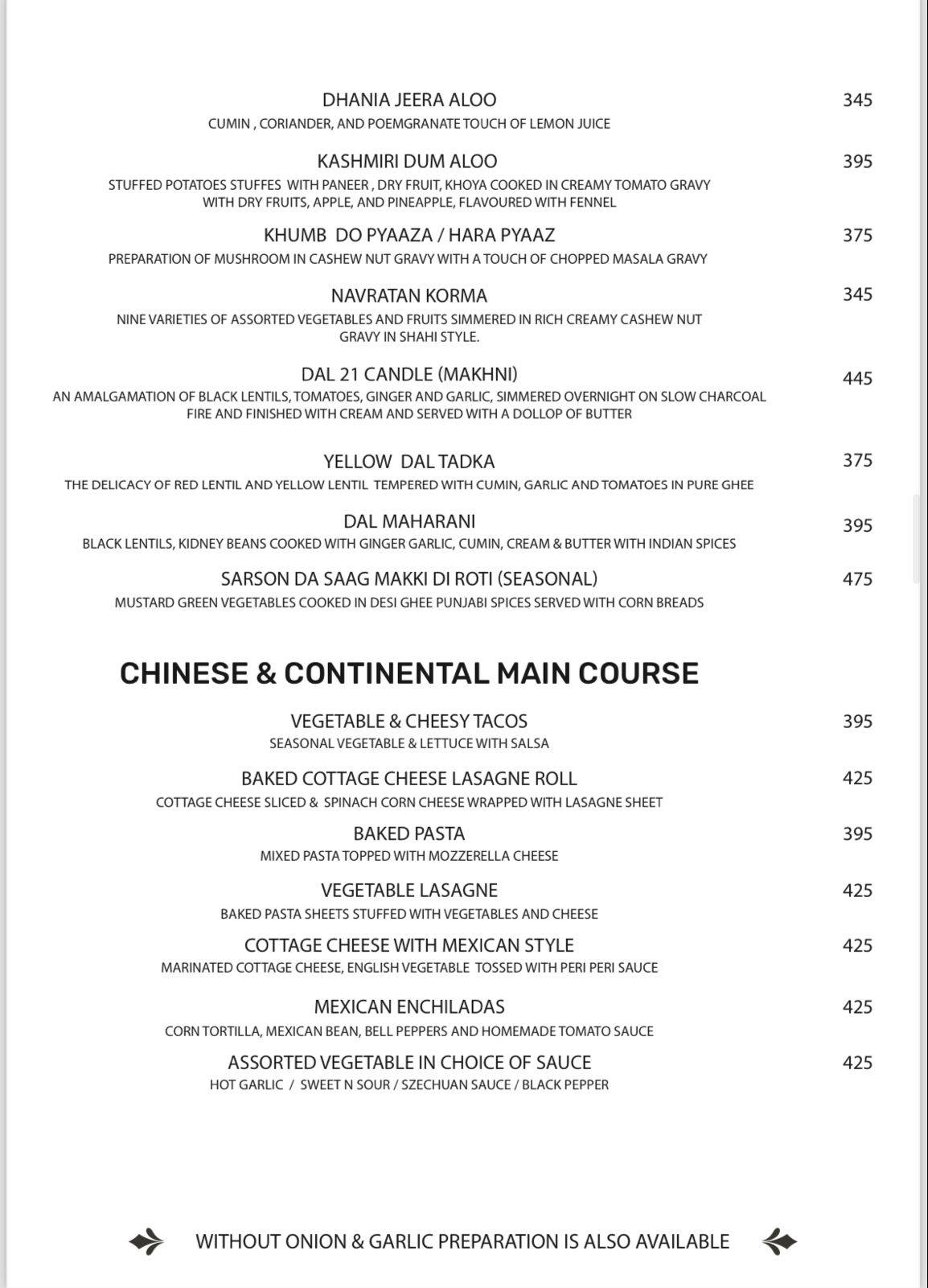 21 Candles Restaurant & Cafe A Unit of The Masala Chowk menu