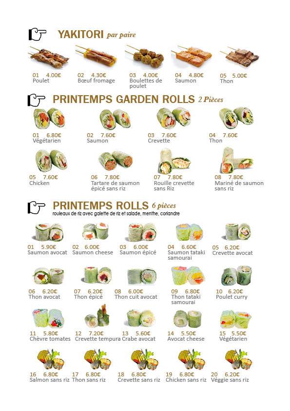 Menu de ASIA SHOP traiteur japonais（plats à emporter）