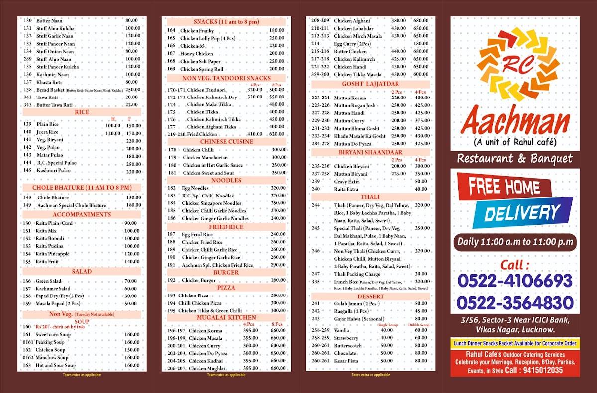 Aachman menu