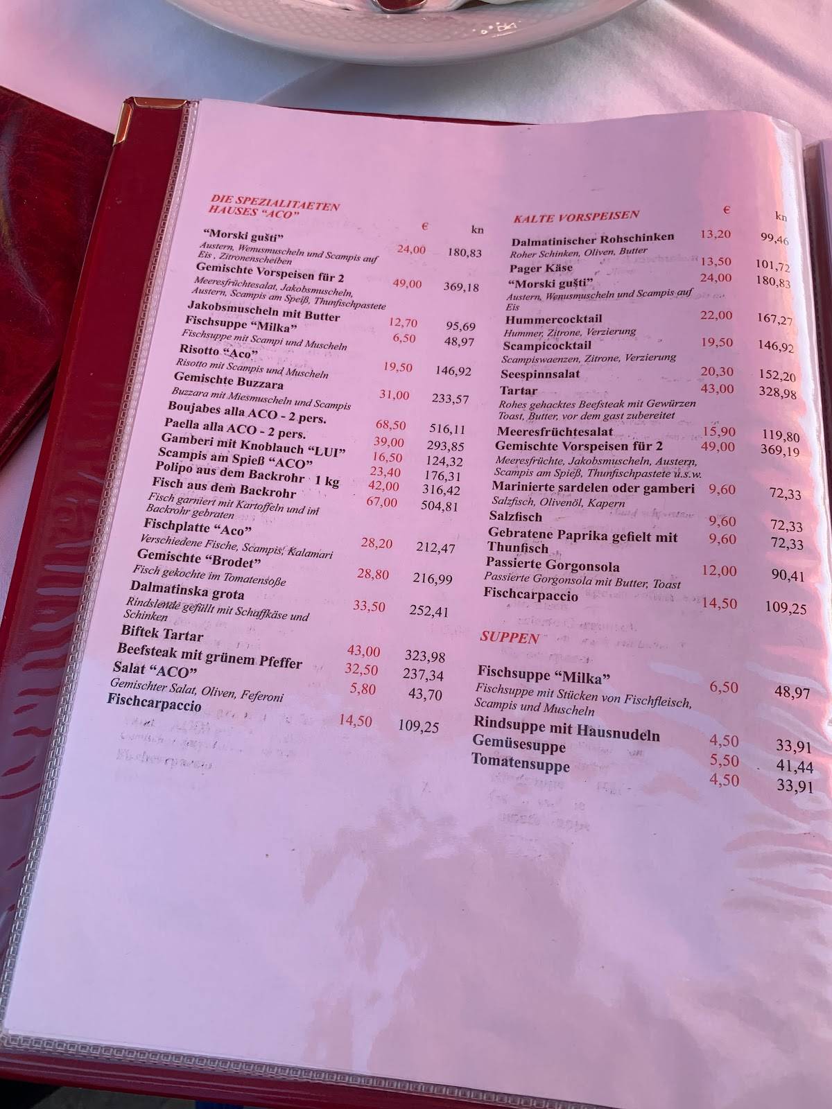 Menu di Aco Restaurant 
