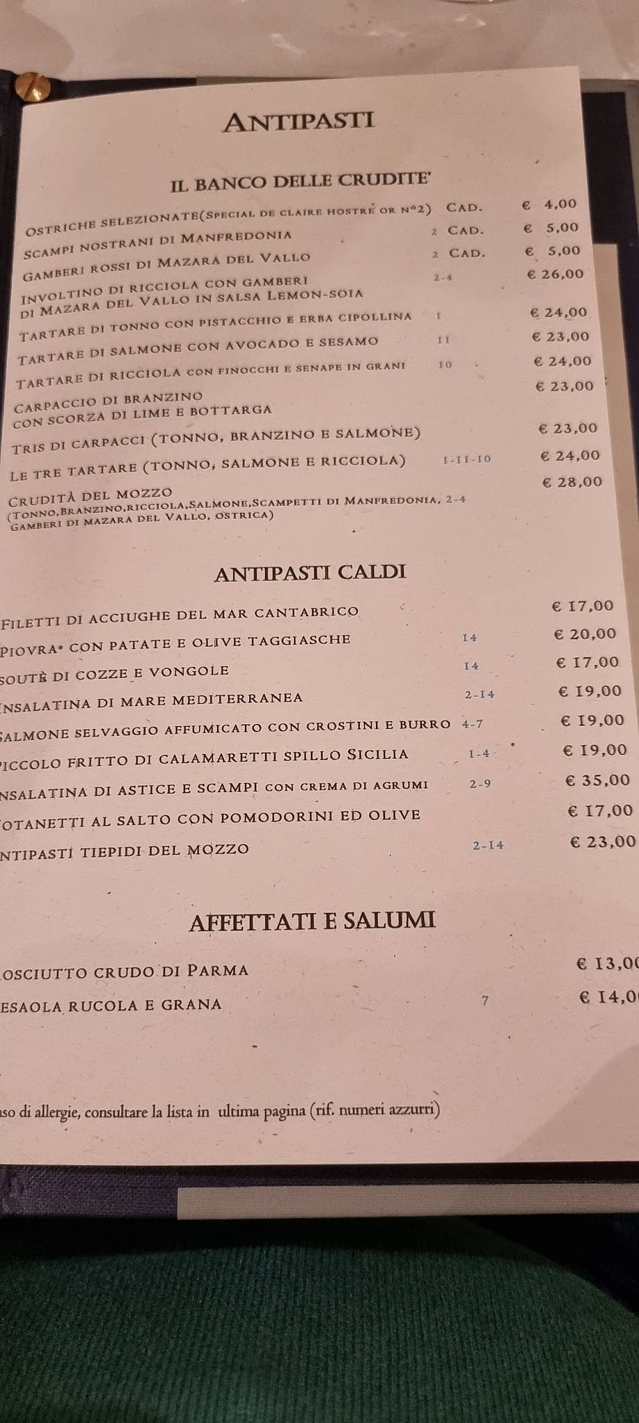 Menu di Al Mozzo 