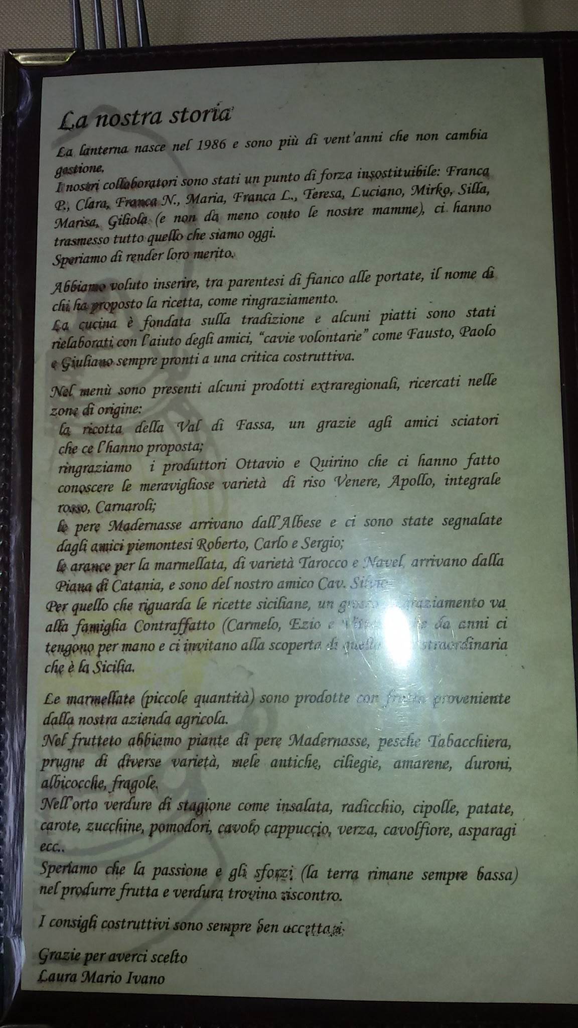 Menu da Albergo Ristorante La Lanterna, Guiglia