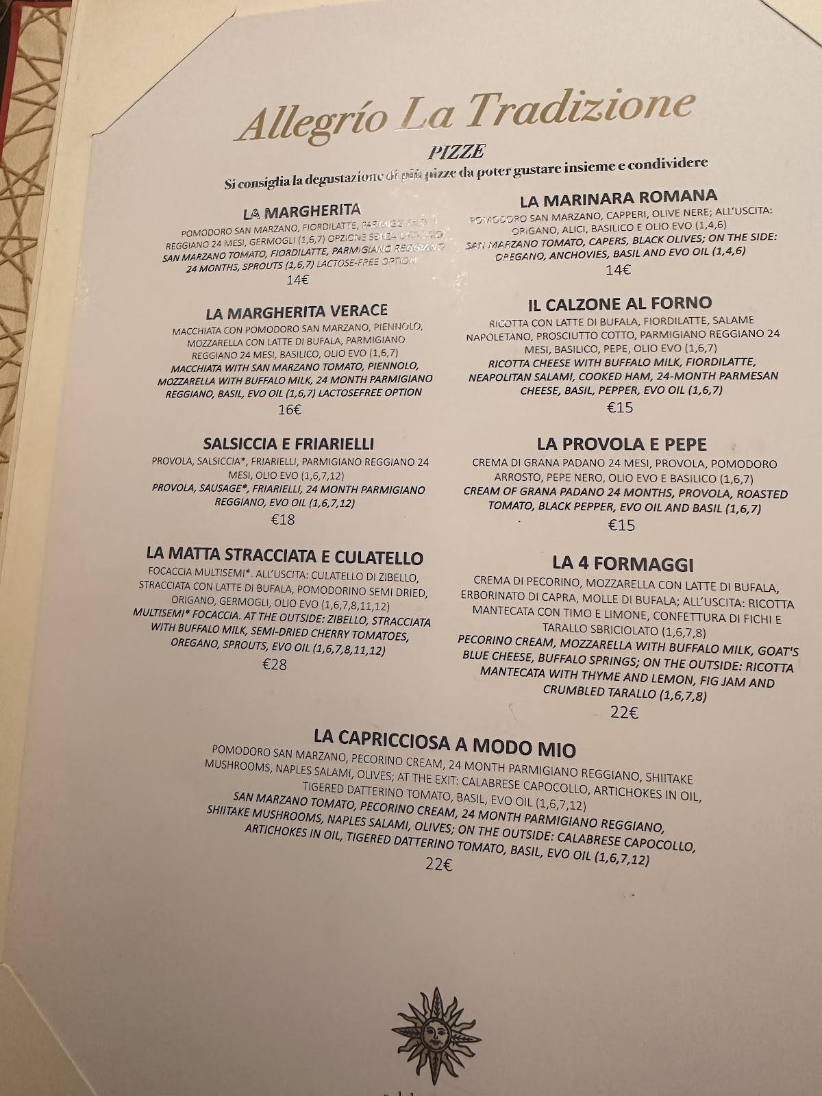 Menu di Allegrío 