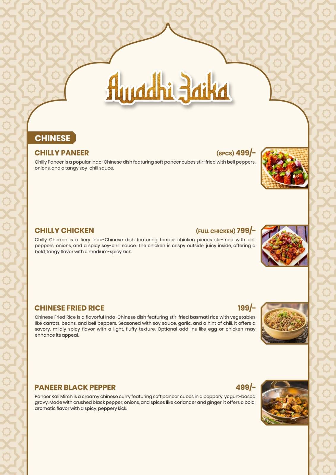 Arabesca lucknow menu