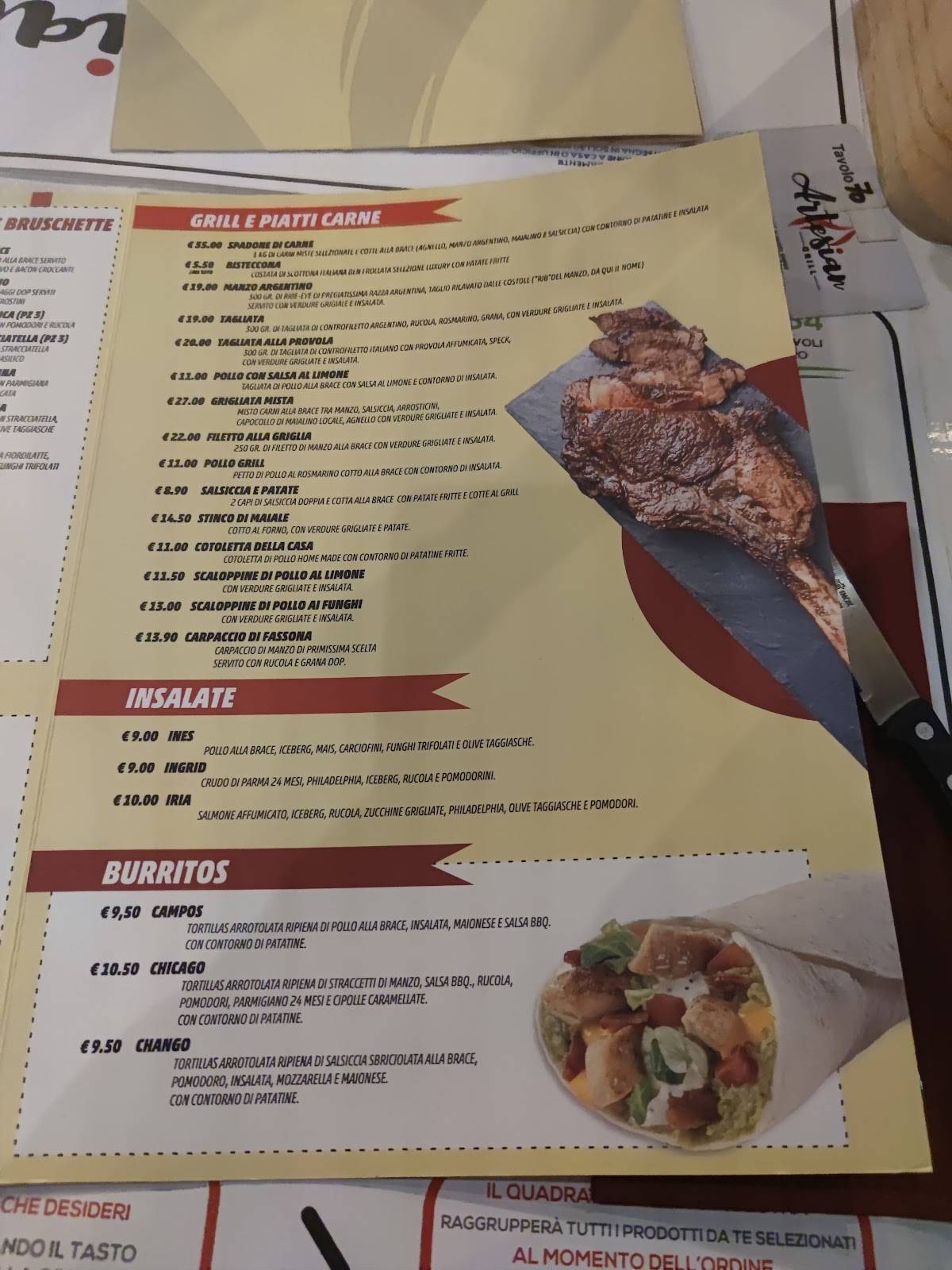 Menu di Artesian Grill 