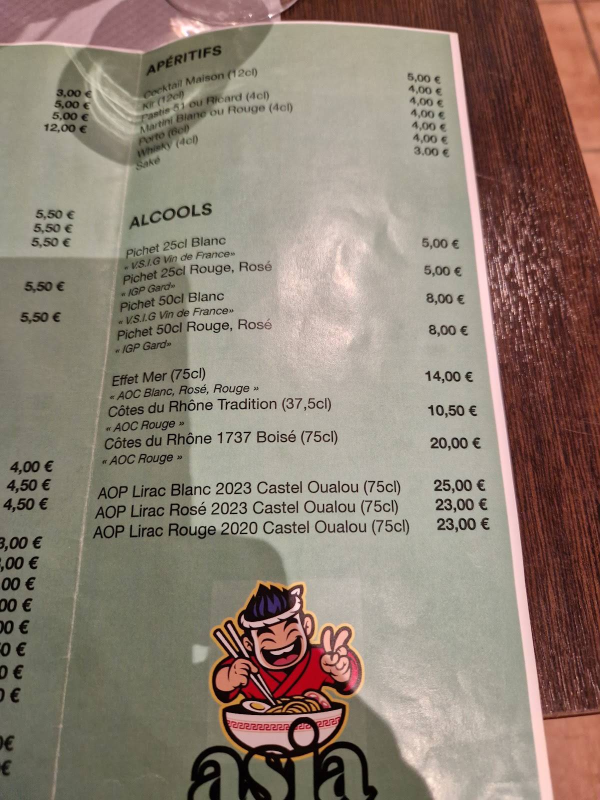 Menu de Asia Roquemaure