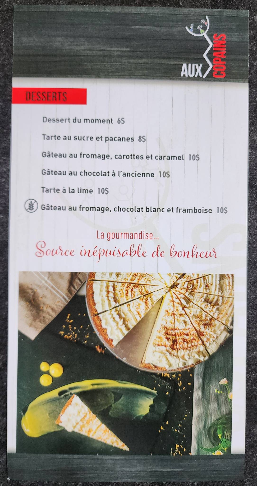 Menu au Aux 3 Copains restaurant, SaintDonatdeMontcalm