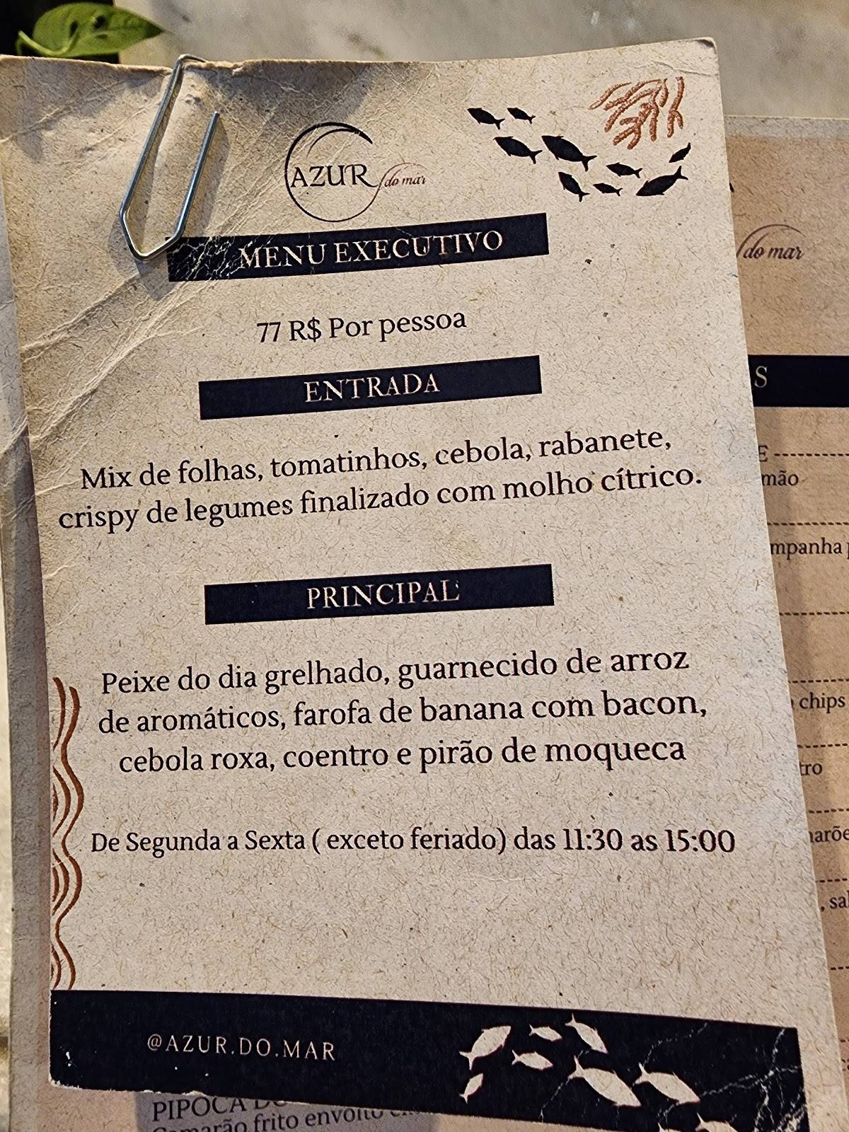 Azur do Mar cardápio