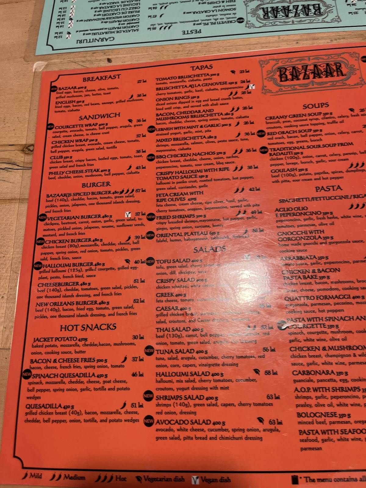 Menu de BAZAAR a place to Eat, Sip, Dance & Fall in love