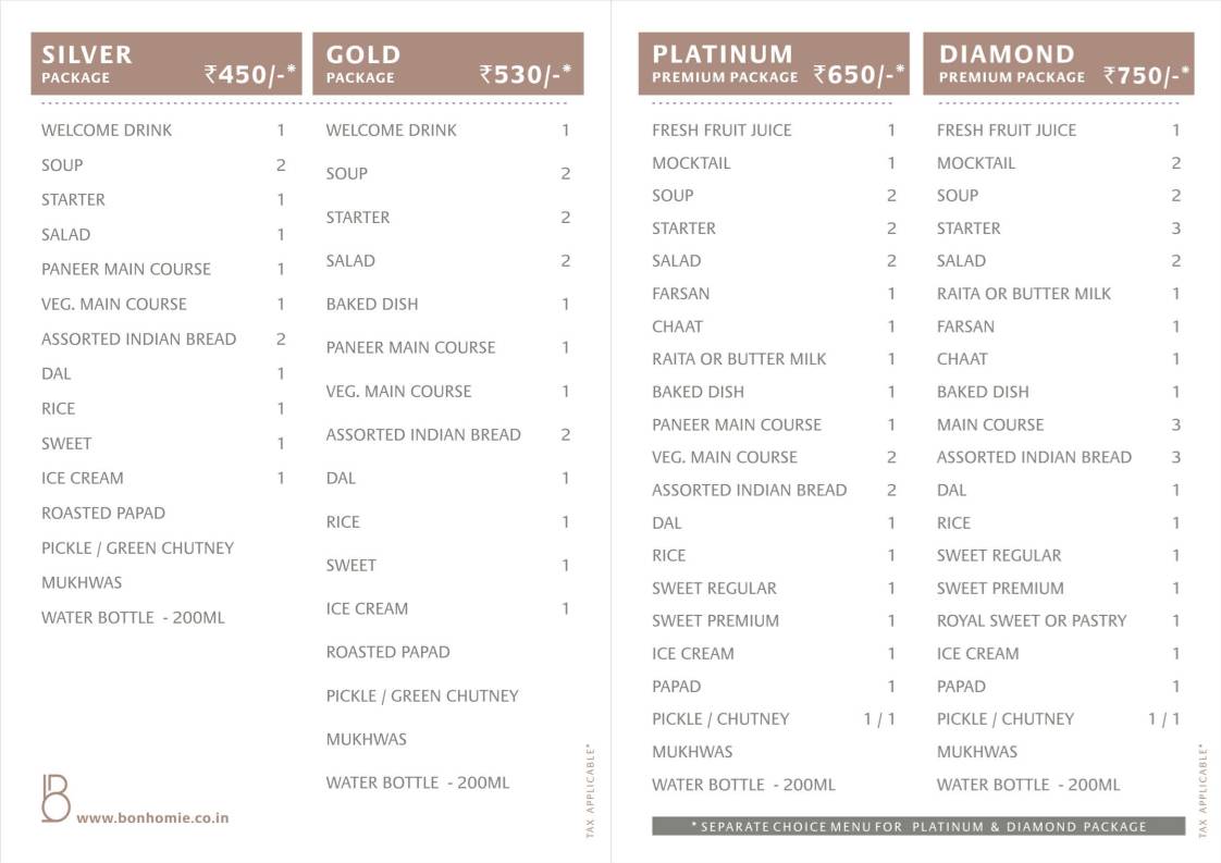 BONHOMIE 2 RESTAURANT & BANQUET, PALDI-BHATTA, AHMEDABAD menu