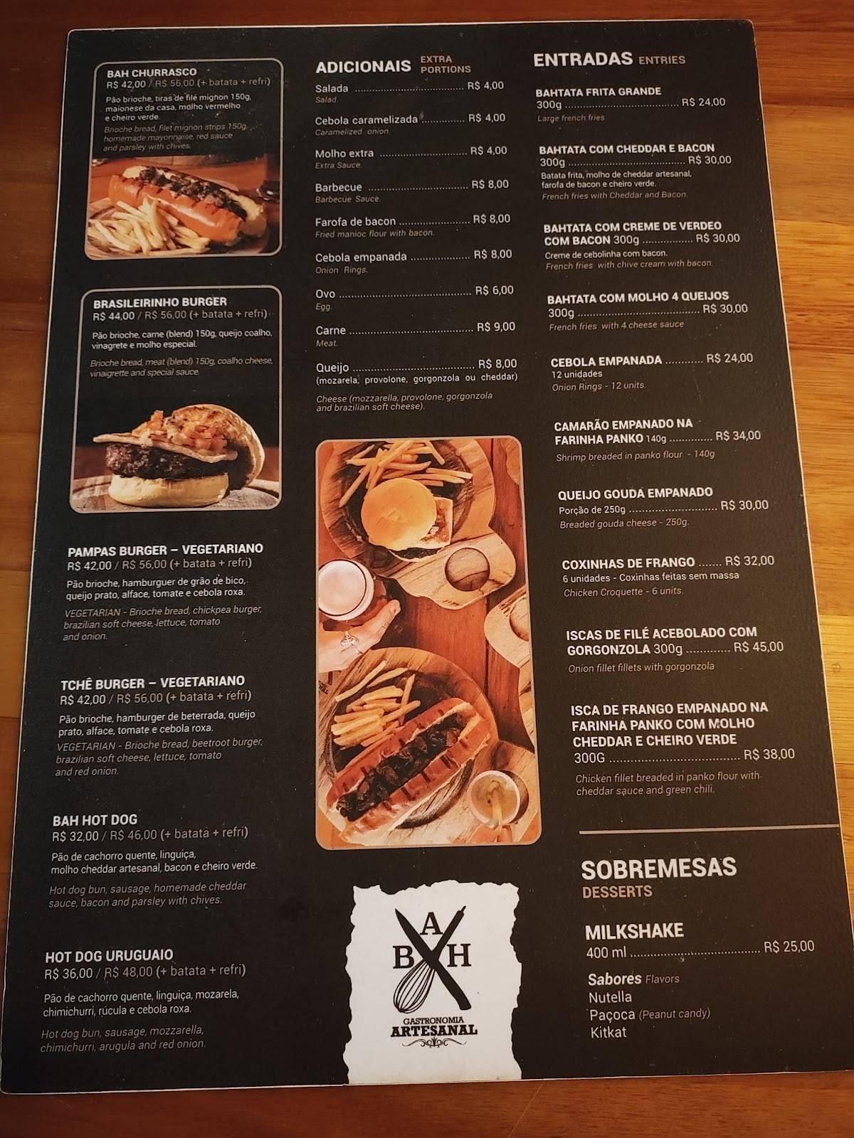 Bah Gastronômia Artesanal cardápio