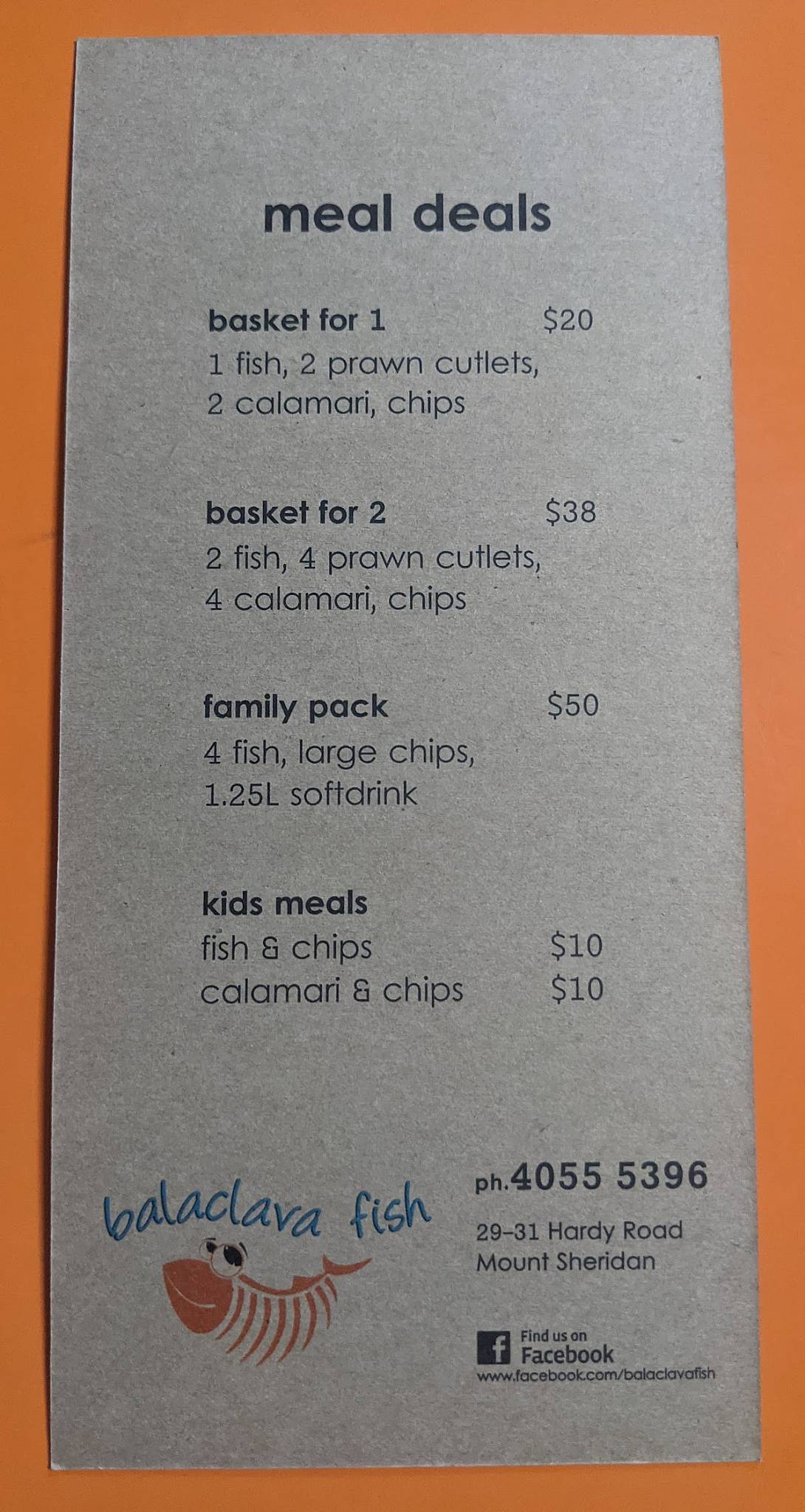 Menu at Balaclava Fish restaurant, Earlville