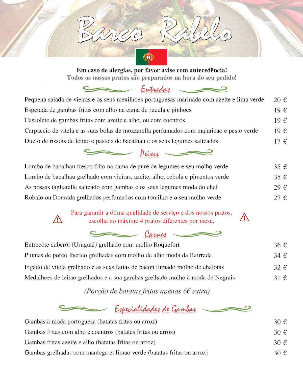 Menu de Barco Rabelo