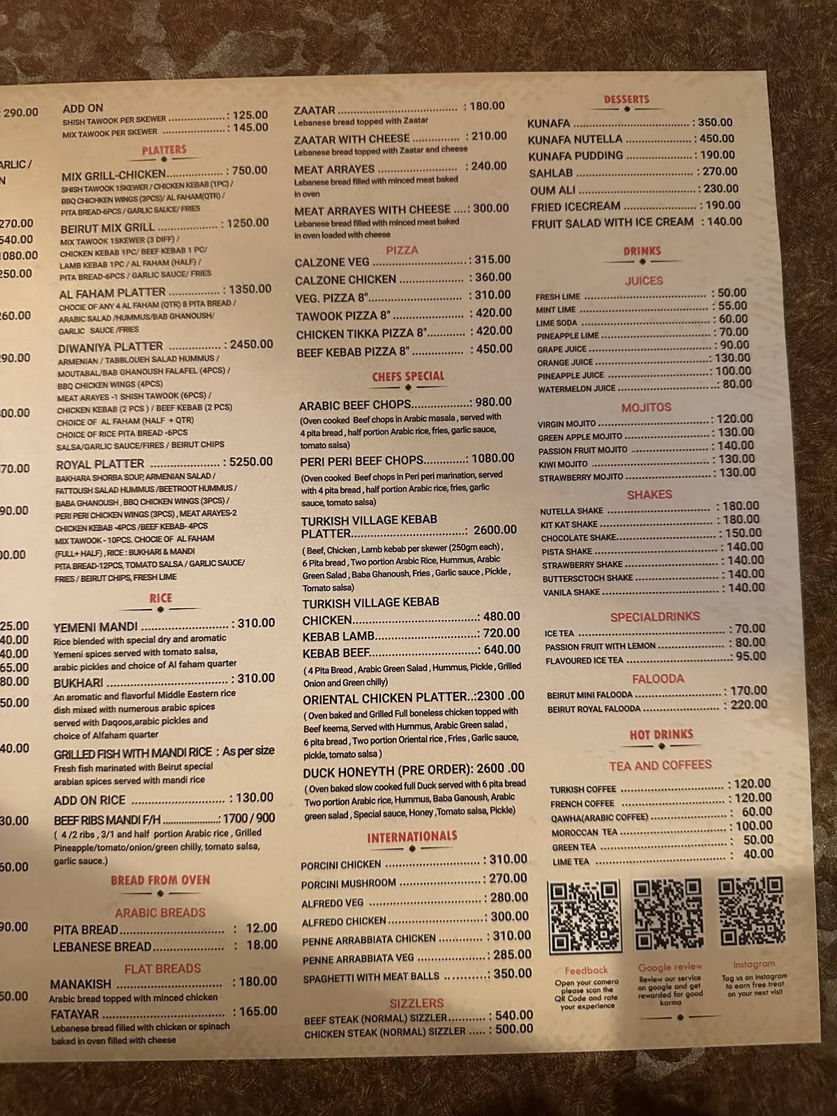 Beirut Restaurant menu