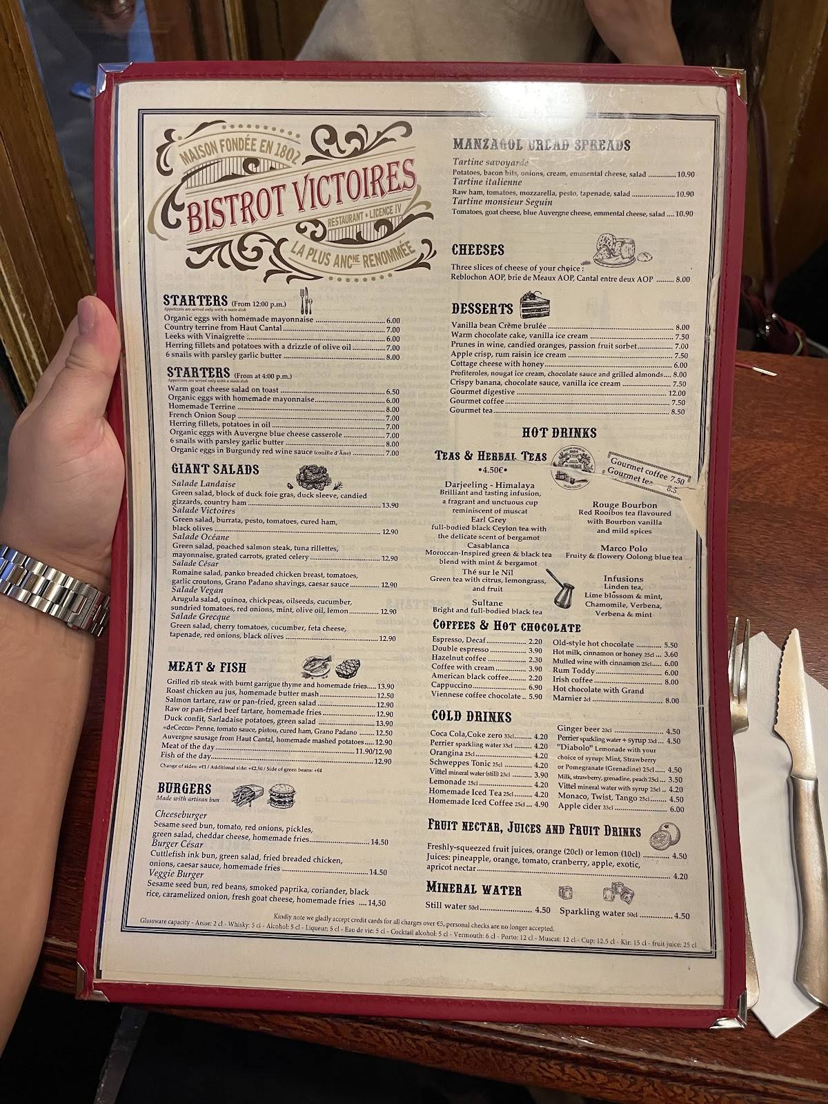 Menu de Bistrot Victoires