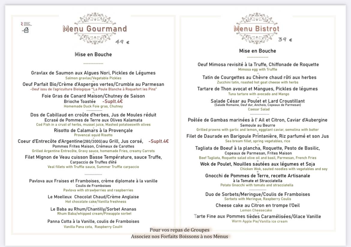 Menu de Restaurant le Bois doré